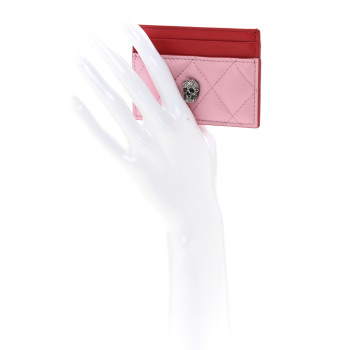 ALEXANDER MCQUEEN Lambskin Quilted Skull Card Holder Pastel Pink