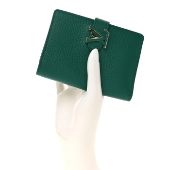 LOUIS VUITTON Taurillon Capucines Vertical Compact Wallet Green
