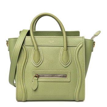 CELINE Drummed Calfskin Nano Luggage Green