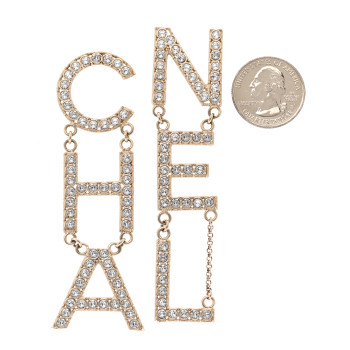 CHANEL Crystal Cha-Nel Logo Drop Earrings Gold