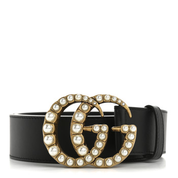 GUCCI Calfskin Pearl Double G 85 34 Belt Black Cream