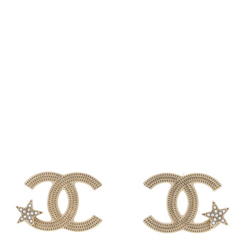 CHANEL Metal Crystal CC Star Earrings Gold