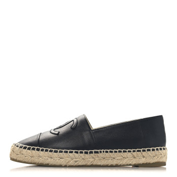 CHANEL Lambskin CC Espadrilles 37 Dark Navy