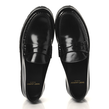 SAINT LAURENT Glazed Calfskin Le Loafer 15 Penny Slippers 38.5 Black
