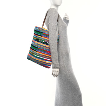 MIU MIU Fabric Crochet Stripe Tote Bag Multicolor