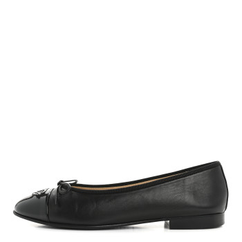 CHANEL Lambskin Patent Cap Toe Ballerina Flats 39 Black