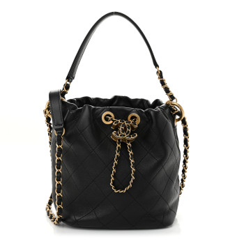CHANEL Lambskin Stitched Drawstring Bucket Bag Black