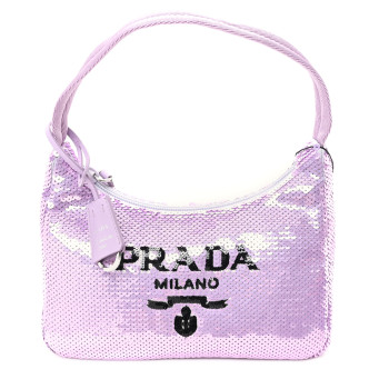 PRADA Paillettes Sequin Mini Re-Edition 2000 Bag Lilium Black