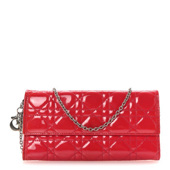 CHRISTIAN DIOR Patent Cannage Lady Dior Rendezvous Wallet On Chain Fuchsia