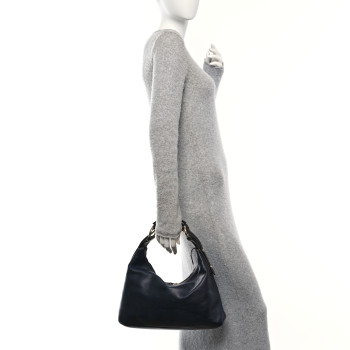 GUCCI Calfskin Medium Horsebit Chain Hobo Navy