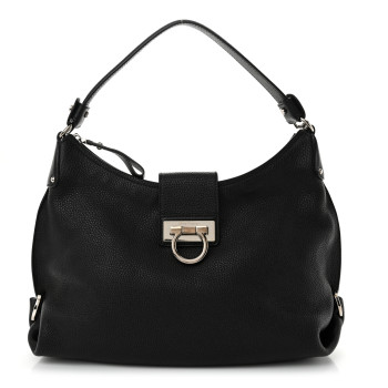 SALVATORE FERRAGAMO Calfskin Fanisa Gancini Hobo Black
