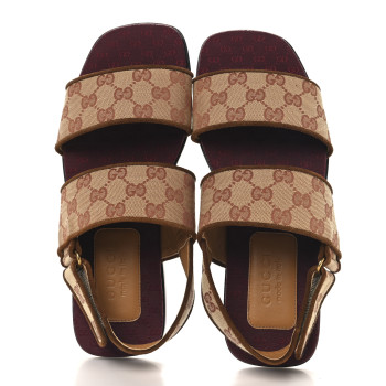 GUCCI Canvas GG Monogram Mens Slingback Flat Sandals 8 Beige Ruggine Cuir