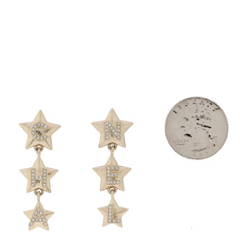 CHANEL Crystal CC Star Cha-Nel Drop Earrings Light Gold