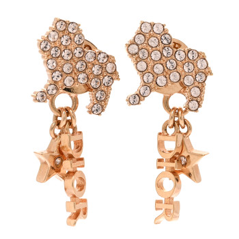 CHRISTIAN DIOR Crystal Diorable Lion Logo Earrings Gold