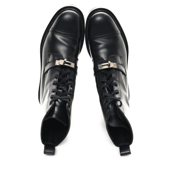 HERMES Glossed Calfskin Funk Ankle Boots 37 Black