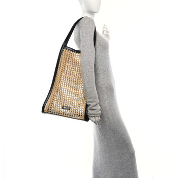 KHAITE Raffia Calfskin June Cutout Palm Tote Natural Black