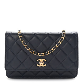 CHANEL Lambskin Quilted Pearl Crush Wallet on Chain WOC Navy