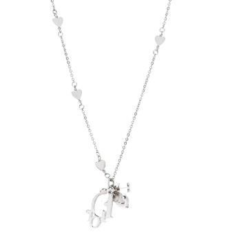 CHRISTIAN DIOR Metal Lily Charm Necklace Silver