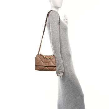 CHANEL Lambskin Quilted Medium Chanel 19 Flap Brown