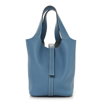 HERMES Taurillon Clemence Picotin Lock 18 PM Blue Jean
