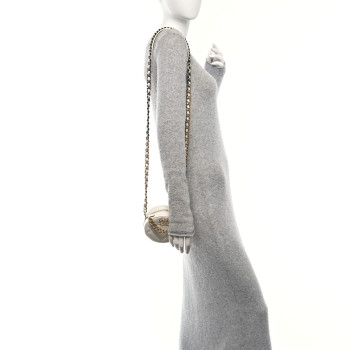 CHANEL Shiny Goatskin Quilted Chanel 19 Round Clutch With Chain White