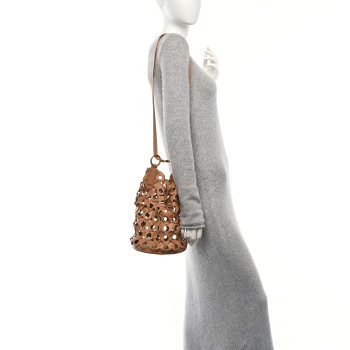 SAINT LAURENT Vegetable Tanned Calfskin Studded Seau Coeur Bucket Bag Vintage Brown