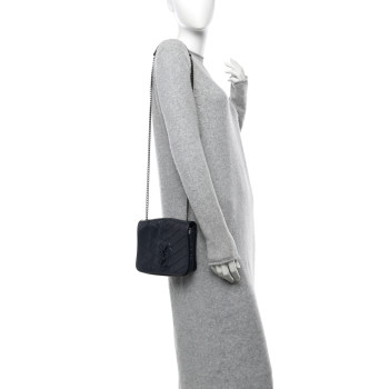 SAINT LAURENT Crinkled Calfskin Matelasse Monogram Niki Chain Wallet Deep Marine