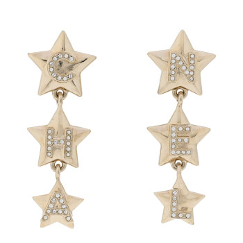 CHANEL Crystal CC Star Cha-Nel Drop Earrings Light Gold