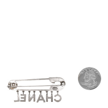 CHANEL Crystal Safety Pin Brooch Silver