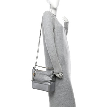 CHANEL Metallic Aged Calfskin Quilted Medium Gabrielle Silver