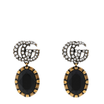 GUCCI Crystal Double G Earrings Black Aged Gold