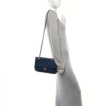 CHANEL Denim Quilted Medium Denim Trip Single Flap Blue