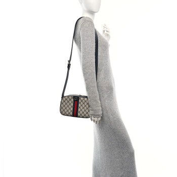 GUCCI GG Supreme Monogram Textured Dollar Calfskin Web Small Ophidia Camera Bag Beige Blue