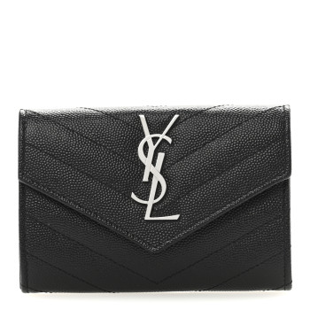 SAINT LAURENT Grain De Poudre Matelasse Chevron Small Monogram Envelope Wallet Black