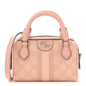 GUCCI GG Supreme Monogram Textured Dollar Calfskin Web Super Mini Ophidia Top Handle Bowler Bag Rose Pink