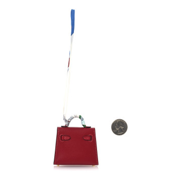 HERMES Tadelakt Mini Kelly Twilly Bag Charm Rouge Vif