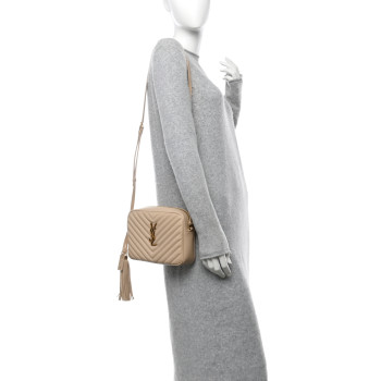 SAINT LAURENT Calfskin Matelasse Monogram Lou Camera Bag Dark Beige