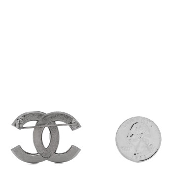 CHANEL Baguette Crystal CC Brooch Silver Black
