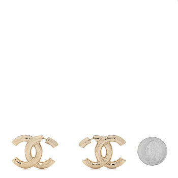 CHANEL Metal Large CC Earrings Light Gold