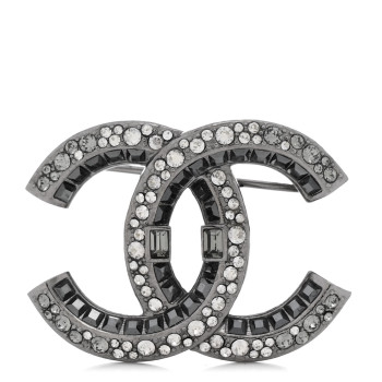 CHANEL Baguette Crystal CC Brooch Silver Black