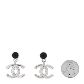 CHANEL Resin CC Drop Earrings Silver Black