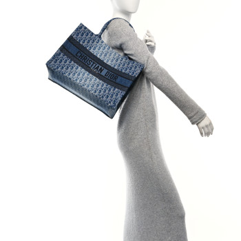 CHRISTIAN DIOR Oblique Denim Medium Book Tote Blue