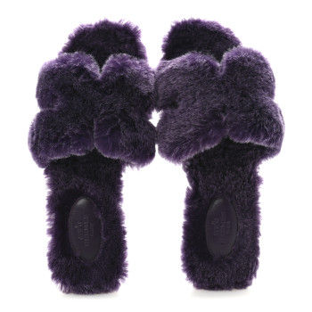HERMES Woolskin Oran Sandals 38 Violet Fonce