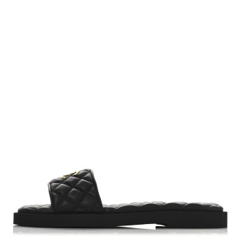 CHANEL Lambskin Quilted Textured CC Mules Sandals 40 Black