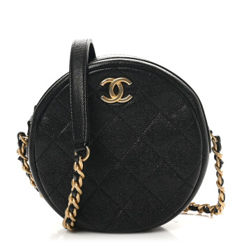 CHANEL Caviar Quilted Small Round Bag With Chain Black