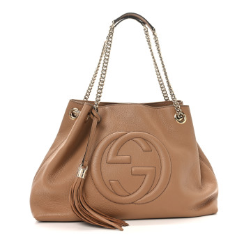 GUCCI Pebbled Calfskin Medium Soho Chain Shoulder Bag Camelia