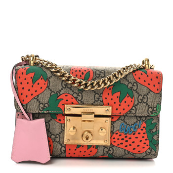 GUCCI GG Supreme Monogram Strawberry Small Padlock Shoulder Bag