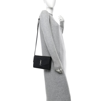 SAINT LAURENT Calfskin Crocodile Embossed Monogram Uptown Crossbody Black