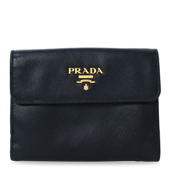 PRADA Saffiano Metal Compact Flap Wallet Black