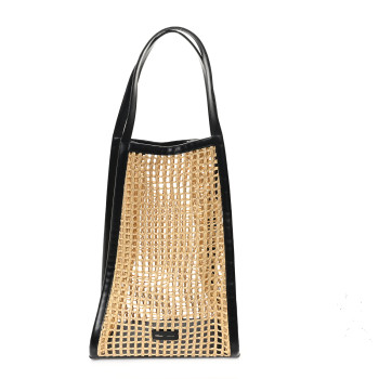 KHAITE Raffia Calfskin June Cutout Palm Tote Natural Black